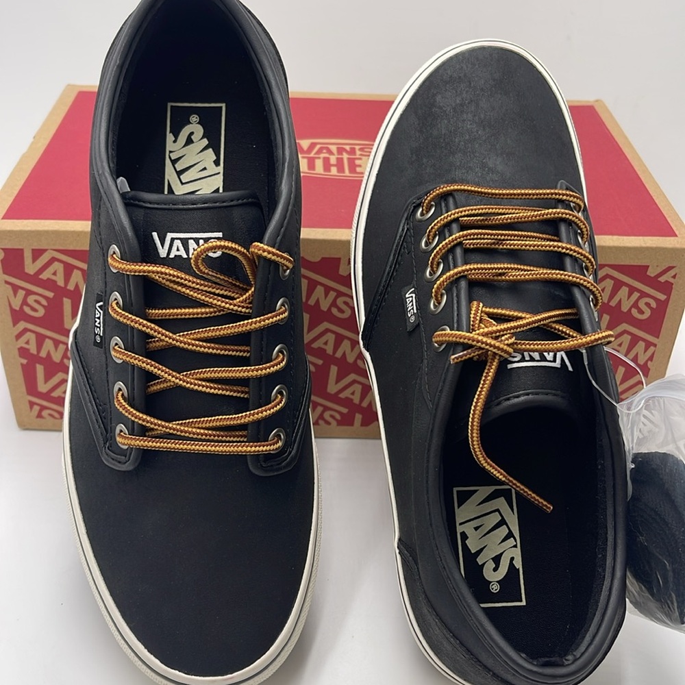 Vans Men’s Black Sneakers Classic Low-Top Design Atwood (Leather)BIck/Mrshmllow - Picture 12 of 16